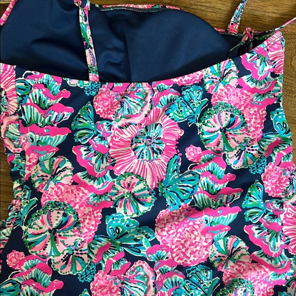 Lilly Pulitzer Pink and Blue One-Shoulder One Piece Swimsuit - Picture 4 of 6